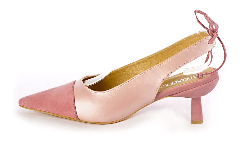 Dusty rose pink women's slingback shoes. Pointed toe. Medium spool heels. Profile view - Florence KOOIJMAN